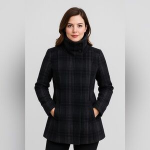 BRIDGE & BURN Gray Plaid Wool Coat